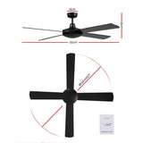 Devanti 52 inch 1300mm Ceiling Fan Wall Control 4 Wooden Blades Cooling Fans Black