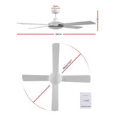 Devanti 52 inch 1300mm Ceiling Fan Wall Control 4 Wooden Blades Cooling Fans White