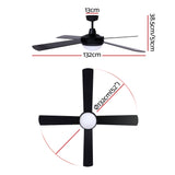 Devanti 52'' Ceiling Fan w/Light w/Remote Timer - Black