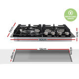 Comfee 60cm Gas Cooktop 4 Burners Kitchen Gas Hob Trivets Stove Cook Top Black