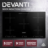 Devanti Induction Cooktop 90cm Electric Hob Stove Cooker Ceramic Black Glass