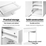 Artiss Metal Desk With Storage Cabinets - White