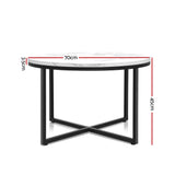 Artiss Coffee Table Marble Effect Side Tables Bedside Round Black Metal 70X70CM