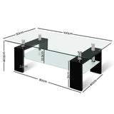 Artiss 2 Tier Glass Coffee Table - Black