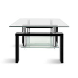 Artiss 2 Tier Glass Coffee Table - Black