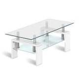 Artiss 2 Tier Coffee Table Tempered Glass Stainless Steel White