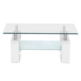 Artiss 2 Tier Coffee Table Tempered Glass Stainless Steel White