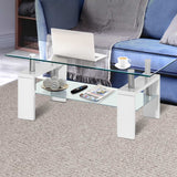 Artiss 2 Tier Coffee Table Tempered Glass Stainless Steel White