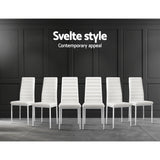 Artiss Astra 7-piece Dining Table and Chairs Dining Set Tempered Glass Leather Seater Metal Legs White