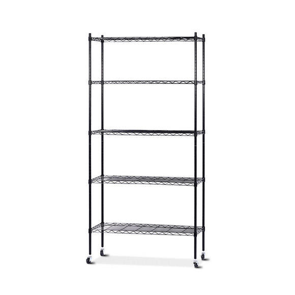 90cm 5-Tier Wire Shelf Shelving Unit Kithchen Storage Trolley Black