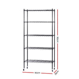 90cm 5-Tier Wire Shelf Shelving Unit Kithchen Storage Trolley Black