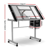 Artiss Drawing Desk Drafting Table Craft Adjustable Glass Art Tilt Drawers Grey