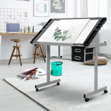 Artiss Drawing Desk Drafting Table Craft Adjustable Glass Art Tilt Drawers Grey