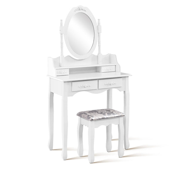 Artiss 4 Drawer Dressing Table with Mirror - White