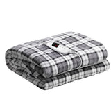 Giselle Bedding Electric Throw Rug Flannel Snuggle Blanket Washable Heated Grey and White Checkered