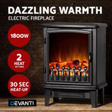 Devanti Electric Fireplace Wood Heater Portable Fire Log Flame Effect Winter Warm 1800W