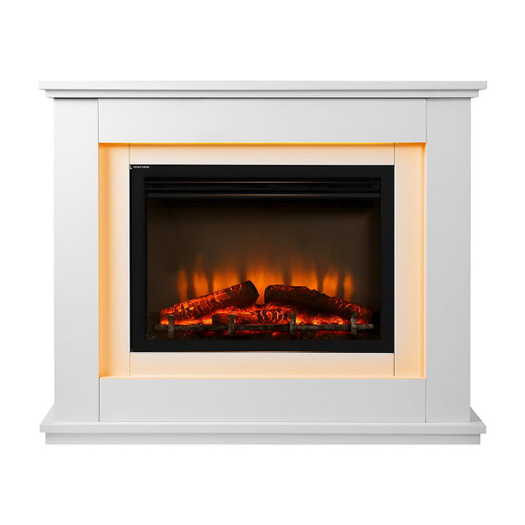 Devanti 2000W Electric Fireplace Mantle Portable Fire Log Wood Heater 3D Flame Effect White