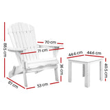 Gardeon 3 Piece Outdoor Adirondack Beach Chair and Table Set - White