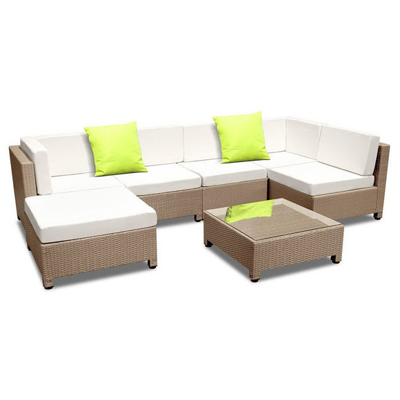 Gardeon 7 Piece PE Wicker Outdoor Furniture Set - Brown