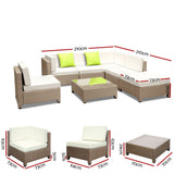 Gardeon 7 Piece PE Wicker Outdoor Furniture Set - Brown