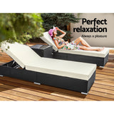 Outdoor Sun Lounge Wicker Lounger Setting Day Bed Chair Pool Furniture Rattan Sofa Cushion Garden Patio 3pc Gardeon Black Frame