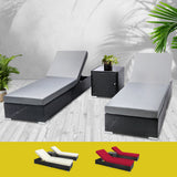 Outdoor Sun Lounge Wicker Lounger Setting Day Bed Chair Pool Furniture Rattan Sofa Cushion Garden Patio 3pc Gardeon Black Frame