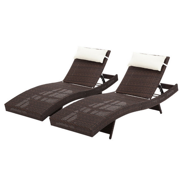 Gardeon Set of 2 Outdoor Wicker Sun Lounges - Brown