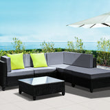 Gardeon 6pcs Outdoor Sofa Lounge Setting Couch Wicker Table Chairs Patio Furniture Black