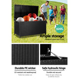 Gardeon 320L Outdoor Wicker Storage Box - Black