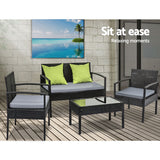 4 Seater Sofa Set Outdoor Furniture Lounge Setting Wicker Chairs Table Rattan Lounger Bistro Patio Garden Cushions Black