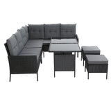 Gardeon Outdoor Furniture Patio Set Dining Sofa Table Chair Lounge Wicker Garden Black
