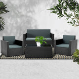 Gardeon 4 Piece Outdoor Wicker Furniture Set - Black
