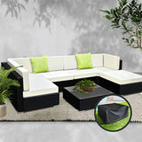 Gardeon 7PC Sofa Set with Storage Cover Outdoor Furniture Wicker