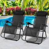 Gardeon Set of 2 Zero Gravity Chairs Reclining Outdoor Furniture Sun Lounge Folding Camping Lounger Black