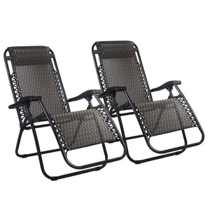 Gardeon Set of 2 Zero Gravity Chairs Reclining Outdoor Furniture Sun Lounge Folding Camping Lounger Grey