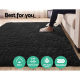 Artiss Floor Rugs Ultra Soft Shaggy Rug Large 200x230cm Carpet Mat Area Black