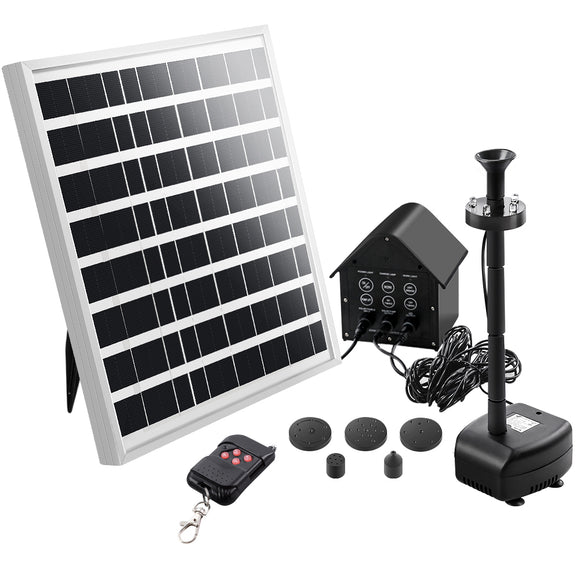 Solar Pond Pump with Battery Garden Water Fountains Panel Kit LED Light 5 FT