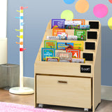 Keezi Kids Natural Wood Bookshelf Storage Organiser Bookcase Drawers Children