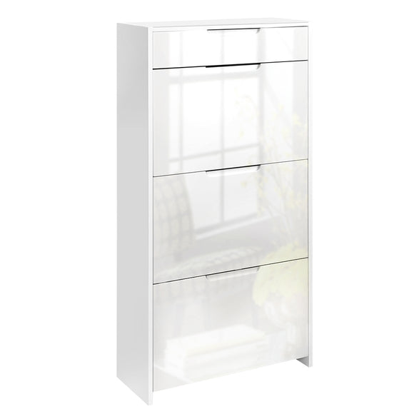 Artiss 24 Pair High Gloss Wooden Shoe Cabinet - White