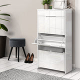 Artiss 24 Pair High Gloss Wooden Shoe Cabinet - White