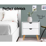 Artiss 2 Drawer Wooden Bedside Tables - White