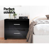 Artiss High Gloss Two Drawers Bedside Table - Black