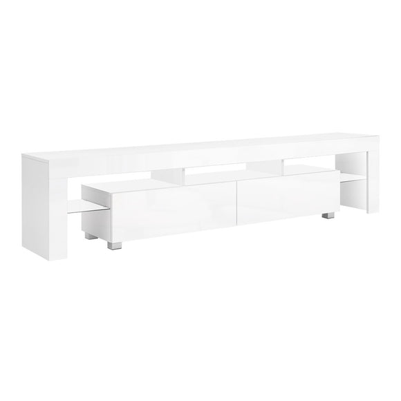 Artiss TV Cabinet Entertainment Unit Stand RGB LED Gloss Furniture 2 Drawers 200cm White