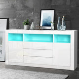 Artiss Buffet Sideboard Cabinet 3 Drawers High Gloss Storage Cupboard LED