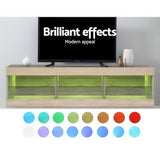 Artiss TV Cabinet Entertainment Unit Stand RGB LED Glass Shelf Storage 150cm Oak