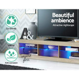 Artiss TV Cabinet Entertainment Unit Stand RGB LED Glass Shelf Storage 150cm Oak