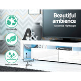 Artiss 189cm RGB LED TV Stand Cabinet Entertainment Unit Gloss Furniture Drawers Tempered Glass Shelf White