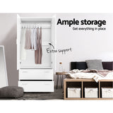 Artiss 2 Doors Wardrobe Bedroom Closet Storage Cabinet Organiser Armoire 180cm White