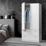 Artiss 2 Doors Wardrobe Bedroom Closet Storage Cabinet Organiser Armoire 180cm White