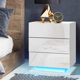 Artiss Bedside Tables Side Table RGB LED Lamp 3 Drawers Nightstand Gloss White